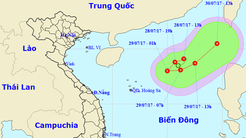 Tin áp thấp nhiệt đới trên Biển Đông (Hồi 13 giờ ngày 28-7)