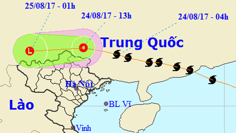 Tin bão trên đất liền cơn bão số 6 (Hồi 13 giờ ngày 24-8)