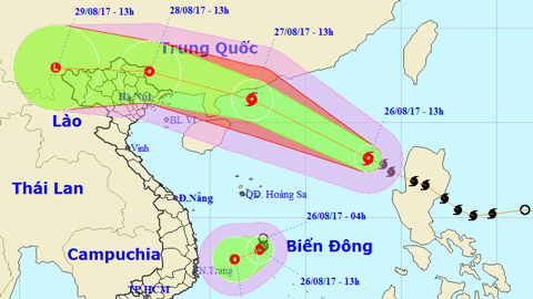 Tin bão trên Biển Đông cơn bão số 7 và Tin áp thấp nhiệt đới trên Biển Đông (Hồi 13 giờ ngày 26-8)