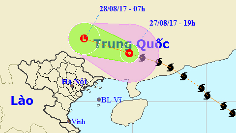 Tin áp thấp nhiệt đới trên đất liền (Hồi 19 giờ ngày 27-8)