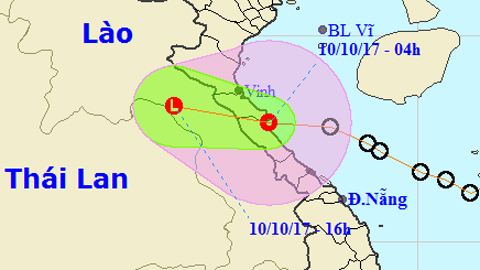 Tin áp thấp nhiệt đới trên đất liền (Hồi 4 giờ ngày 10-10)