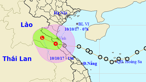 Tin áp thấp nhiệt đới trên đất liền (Hồi 7 giờ ngày 10-10)