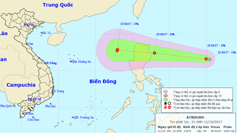 Tin áp thấp nhiệt đới gần Biển Đông (Hồi 19 giờ ngày 11-10)