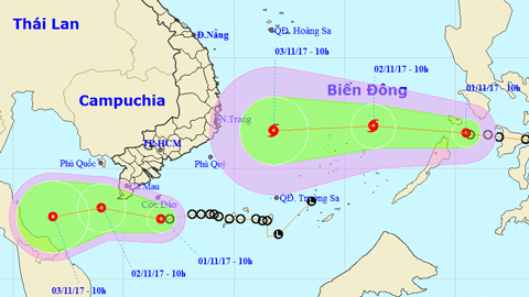 Tin áp thấp nhiệt đới gần bờ và áp thấp nhiệt đới gần Biển Đông (Hồi 10 giờ ngày 1-11)