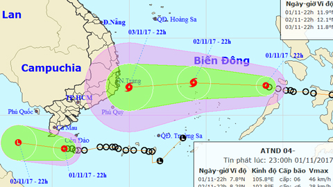 Tin áp thấp nhiệt đới gần bờ và áp thấp nhiệt đới gần Biển Đông (Hồi 22 giờ ngày 1-11)