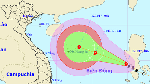 Tin bão trên Biển Đông cơn bão số 13 (Hồi 4 giờ ngày 10-11)