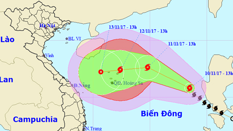 Tin bão trên Biển Đông cơn bão số 13 (Hồi 13 giờ ngày 10-11)
