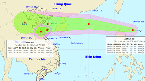 Tin áp thấp nhiệt đới gần bờ và tin áp thấp nhiệt đới gần Biển Đông (Hồi 13 giờ ngày 16-7)