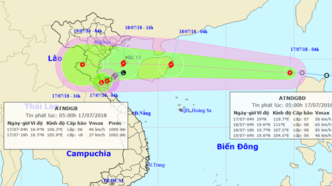 Tin áp thấp nhiệt đới gần bờ và tin áp thấp nhiệt đới trên Biển Đông (Hồi 4 giờ ngày 17-7)