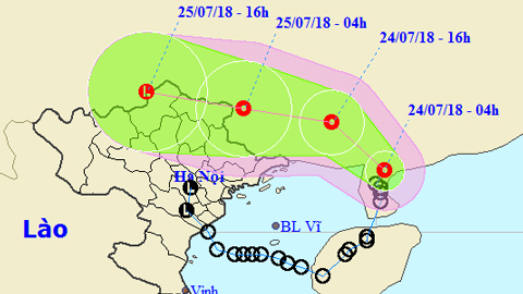 Tin áp thấp nhiệt đới trên đất liền (Hồi 4 giờ ngày 24-7)
