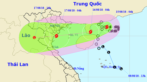 Tin bão gần bờ cơn bão số 4 (Hồi 4 giờ ngày 15-8)