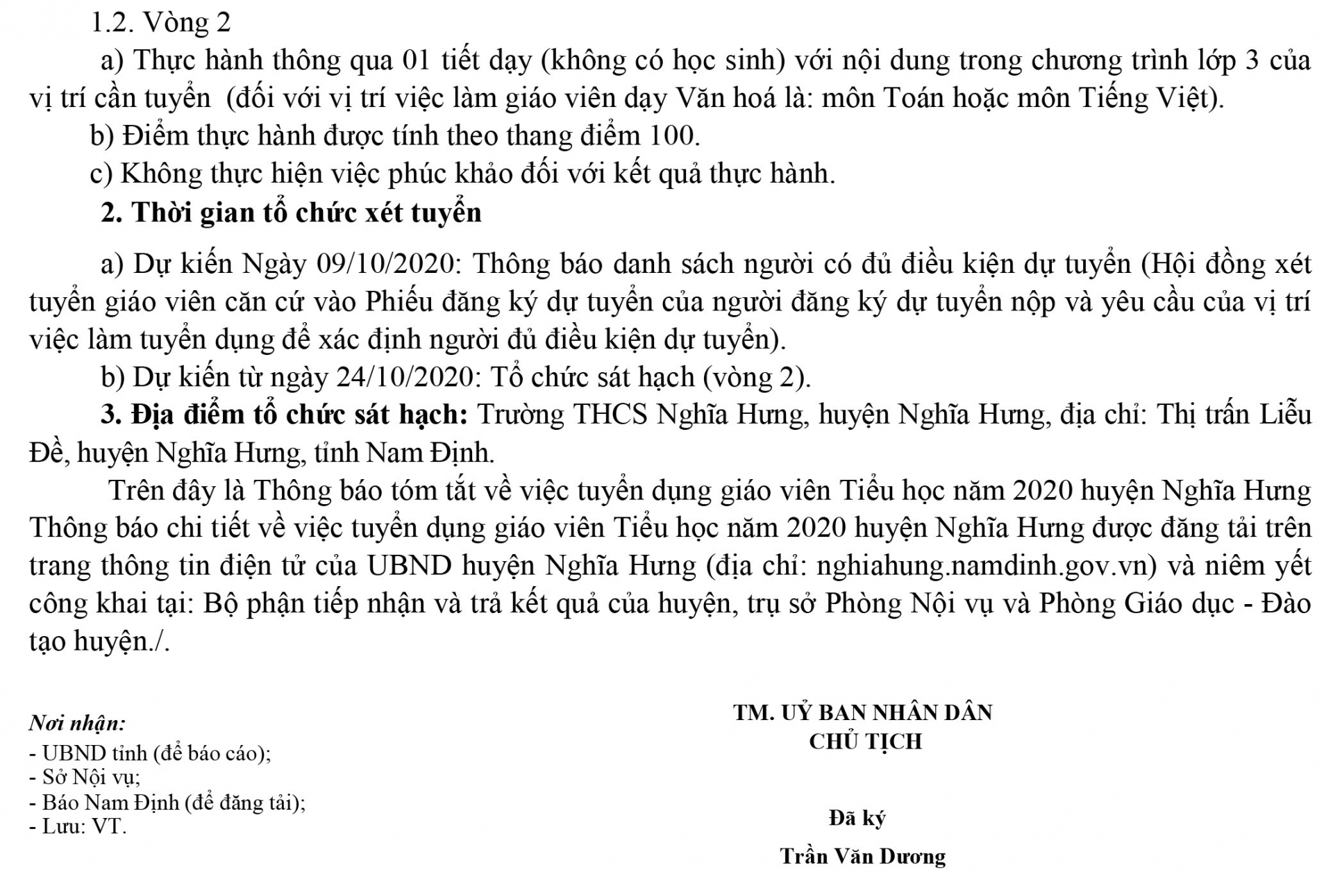 Thông báo tóm tắt về việc tuyển dụng giáo viên Tiểu học năm 2020