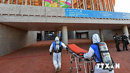 Binh sỹ quân đội Brazil diễn tập đảm bảo an ninh cho World Cup 2014. (Nguồn: AFP/TTXVN)