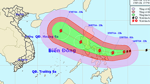 Vị trí và hướng di chuyển của cơn bão.