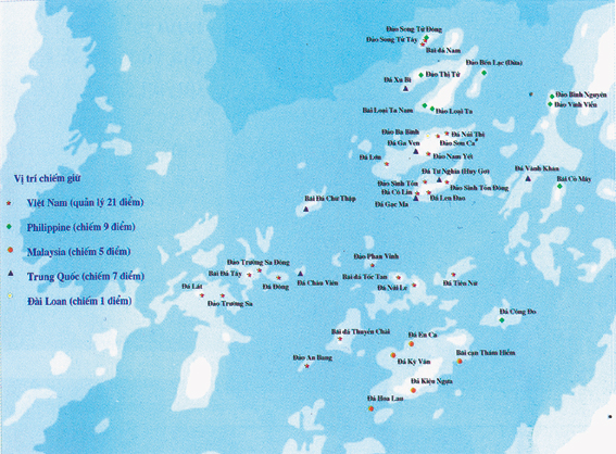 Sơ đồ các điểm đóng quân trên quần đảo Trường Sa