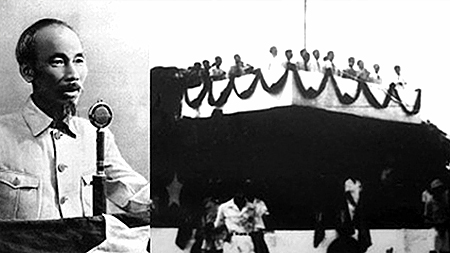 Chủ tịch Hồ Chí Minh đọc Tuyên ngôn Độc lập ngày 2-9-1945 tại Quảng trường Ba Đình.