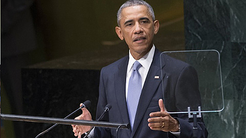Tổng thống Ba-rắc Ô-ba-ma tại phiên họp thứ 69 của Đại hội đồng LHQ, kêu gọi thế giới Hồi giáo đoàn kết chống chủ nghĩa cực đoan. Ảnh: Internet