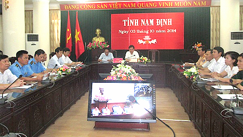 Quang cảnh hội nghị tại điểm cầu Nam Định.  Ảnh: vpub.namdinh.gov.vn