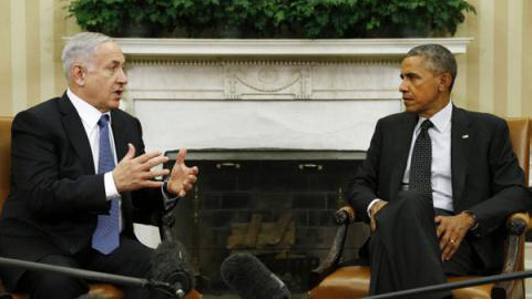 Thủ tướng Ít-xra-en Ben-gia-min Nê-tan-ni-a-hu (bên trái) và Tổng thống Mỹ Ba-rắc Ô-ba-ma. Ảnh: Internet
