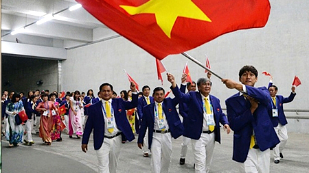  Đoàn thể thao Việt Nam tại Lễ khai mạc Asiad 17 năm 2014. Ảnh: THU NGA 