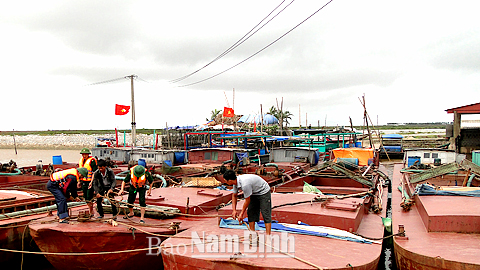 CBCS Đồn Biên phòng Ba Lạt giúp dân neo đậu tàu thuyền phòng tránh cơn bão số 3 (tháng 5-2014).