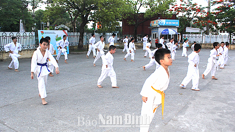 Lớp học võ của thiếu niên, nhi đồng tại Trung tâm Văn hóa, thể thao thanh, thiếu niên tỉnh.