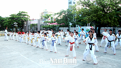 CLB Taekwondo tại Trung tâm VH-TT thanh, thiếu niên tỉnh (TP Nam Định) tập luyện đầu hè năm 2015.