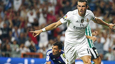  Gareth Bale ăn mừng sau khi ghi bàn thắng ấn định tỷ số 5-0 cho Real Madrid. (ảnh: Reuters)