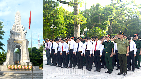 Các đại biểu dâng hương, đặt vòng hoa viếng liệt sỹ tại Đài tưởng niệm các Anh hùng liệt sỹ (TP Nam Định).