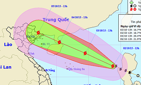 Dự báo đường đi và khu vực ảnh hưởng của bão. Ảnh: NCHMF.
