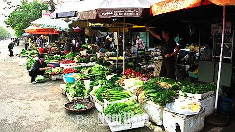 Kinh doanh rau, củ, quả tại chợ Hoàng Ngân (TP Nam Định).