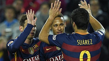 Bộ ba MSN đều lập công trong chiến thắng tưng bừng của Barca trước Bilbao. (Ảnh: Reuters)