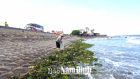 Rác thải ngập ứ, gây ô nhiễm môi trường biển Thịnh Long (Hải Hậu).