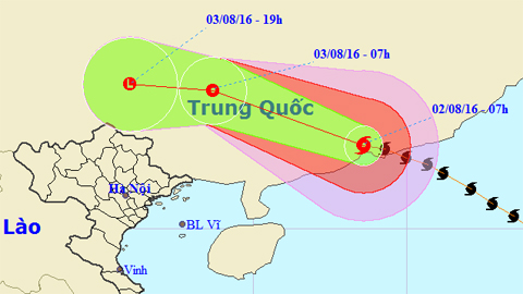 Vị trí và hướng di chuyển của cơn bão số 2. Ảnh: TTKTTVTW