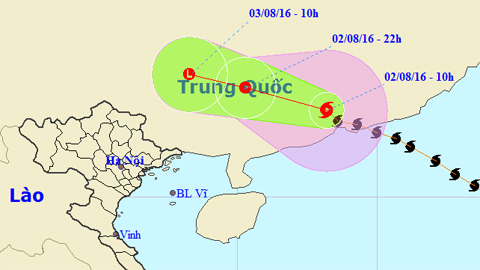 Vị trí và hướng di chuyển của cơn bão số 2. Ảnh: TTKTTVTW