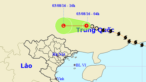 Vị trí và hướng di chuyển của cơn bão số 2. Ảnh: TTKTTVTW