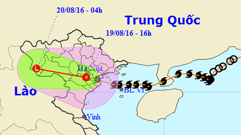 Vị trí và hướng di chuyển của áp thấp nhiệt đới. Ảnh: TTKTTVTW