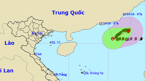Vị trí và hướng di chuyển của áp thấp nhiệt đới. Ảnh: TTKTTVTW