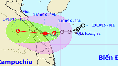 Vị trí và hướng di chuyển của áp thấp nhiệt đới. Ảnh: TTKTTVTW