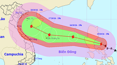 Vị trí và hướng di chuyển của cơn bão. Ảnh: TTKTTVTW