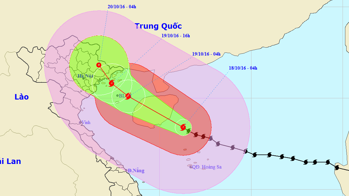 Vị trí và hướng di chuyển của cơn bão số 7. Ảnh: TTKTTVTW