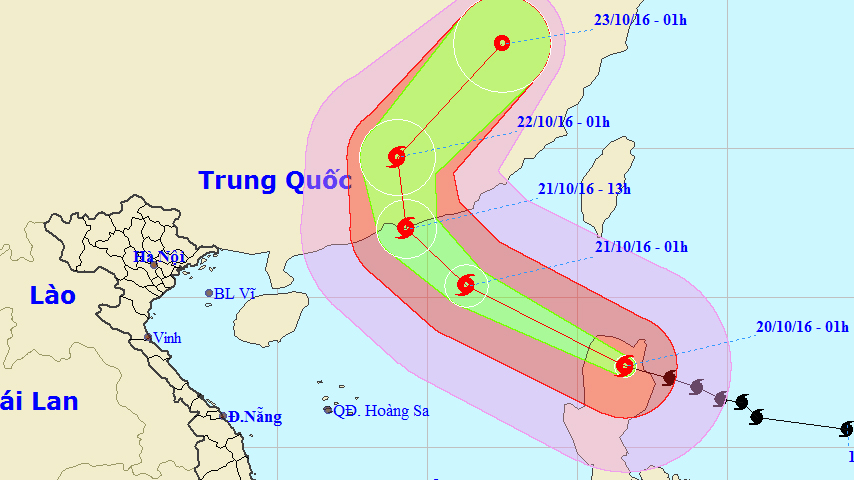 Vị trí và hướng di chuyển của siêu bão HAIMA. Ảnh: TTKTTVTW