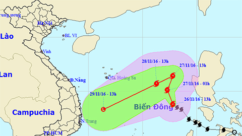 Vị trí và hướng di chuyển của cơn bão số 9. Ảnh: TTKTTVTW