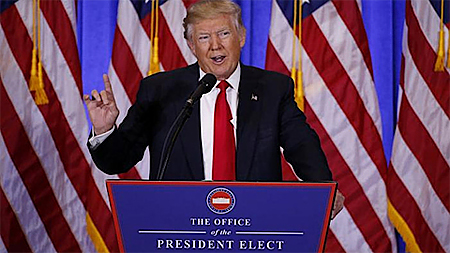 Tổng thống đắc cử Mỹ Donald Trump phát biểu tại một cuộc họp báo ngày 11-1-2017 tại New York, Mỹ. (Ảnh: Reuters)