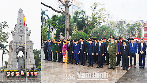 Các đại biểu dâng hương, đặt vòng hoa viếng các Anh hùng Liệt sĩ tại Đài tưởng niệm các Anh hùng Liệt sĩ (TP Nam Định). 