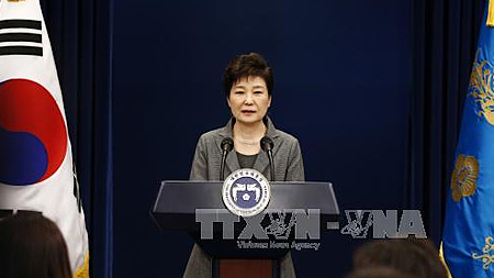 Tổng thống Hàn Quốc bị luận tội Park Geun-hye trong một sự kiện ở Seoul. Ảnh: AFP/TTXVN