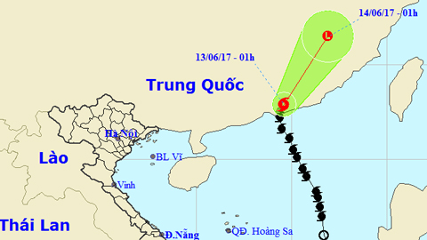 Vị trí và hướng di chuyển của cơn bão số 1 - Merbok. Ảnh: TTKTTVTW
