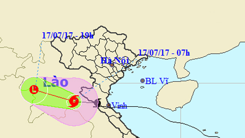 Vị trí và hướng di chuyển của cơn bão số 2. Ảnh: TTKTTVTW