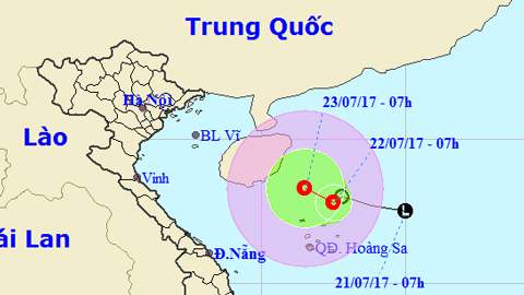 Vị trí và hướng di chuyển của áp thấp nhiệt đới. Ảnh: TTKTTVTW