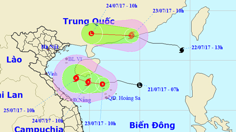 Vị trí và hướng di chuyển của áp thấp nhiệt đới và bão số 3. Ảnh: TTKTTVTW